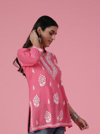 House of Chikankari Women Peach Cotton Chikankari Embroidered Kurta