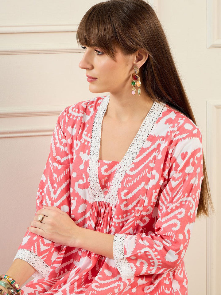 Indo Era Abstract Printed Pleated A-Line Kurta