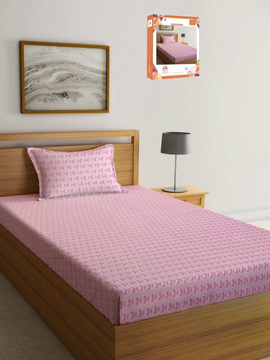 Myntra Elegant Homes Pink & White Printed 300 TC Single Bedsheet Set 2.20 m x 1.50 m