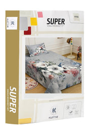 KLOTTHE Grey Floral Fitted 400 TC Single 7D Bedsheet with 1 Pillow Covers