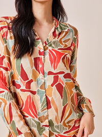 AND Print Tie-Up Neck Shirt Style Top