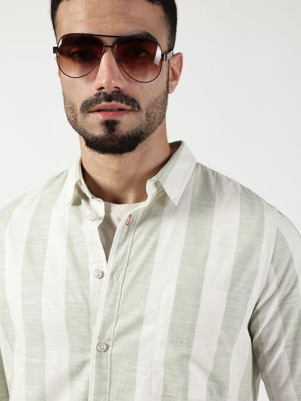 Thomas Scott Men Premium Spread Collar Vertical Striped Cotton Slim Fit Casual Shirt