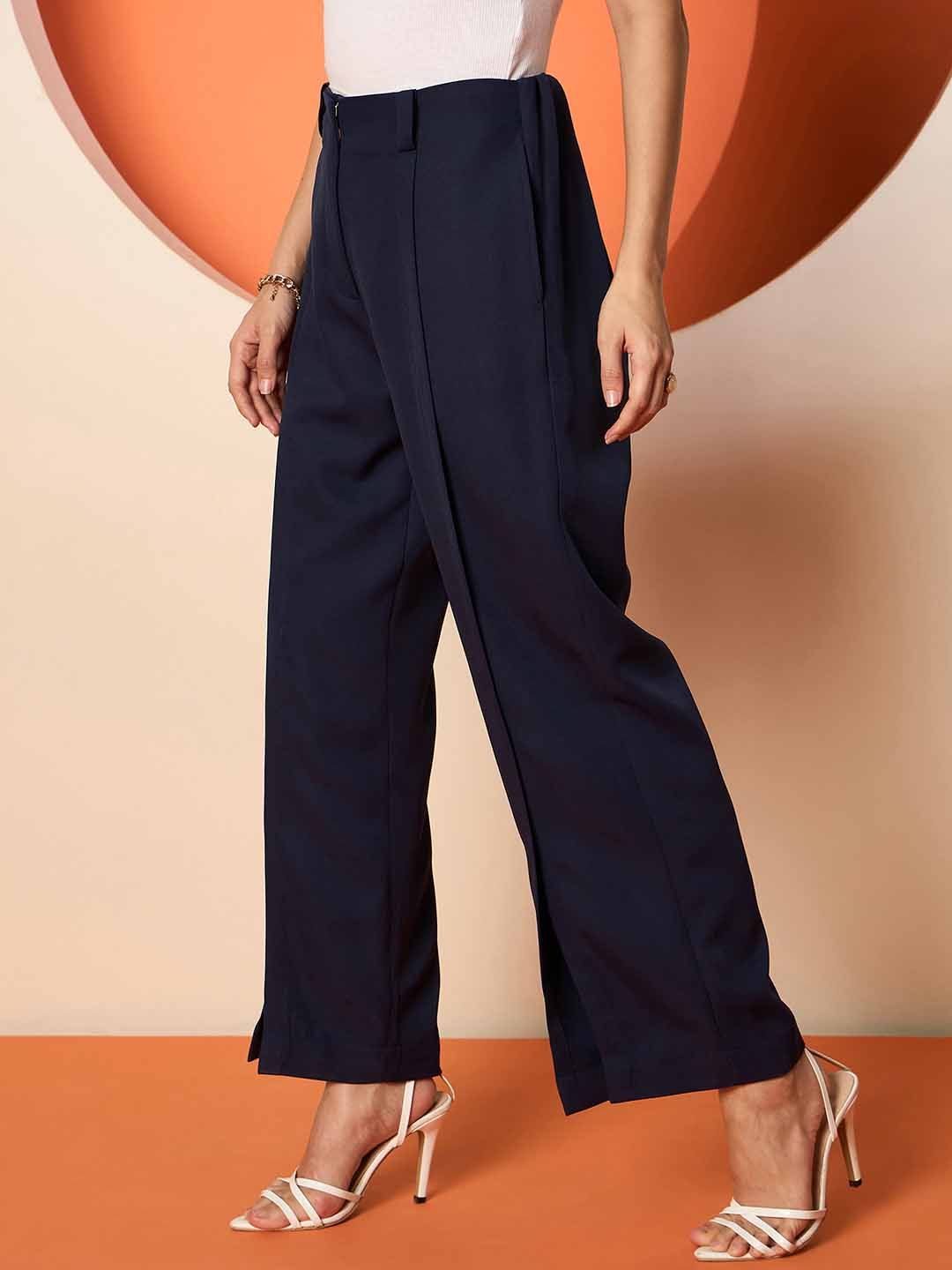 Antheaa Women Smart Loose Fit Wide Leg Trousers