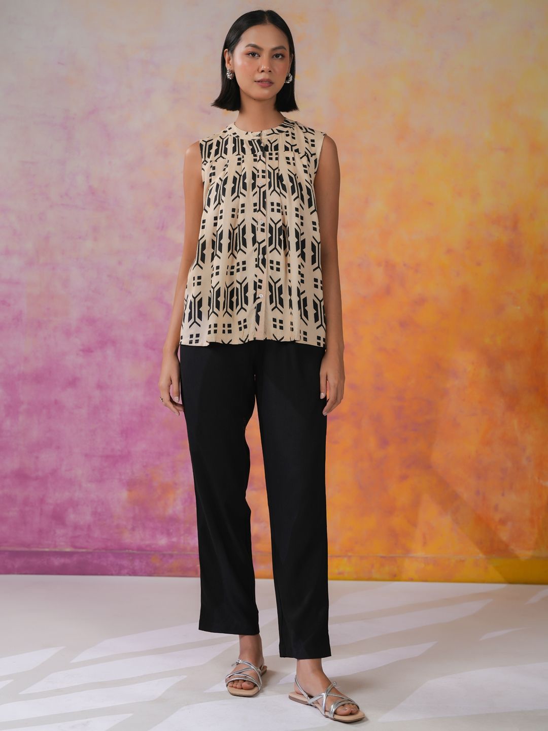 SANSKRUTIHOMES Printed Sleeveless Top & Trousers Co-ords