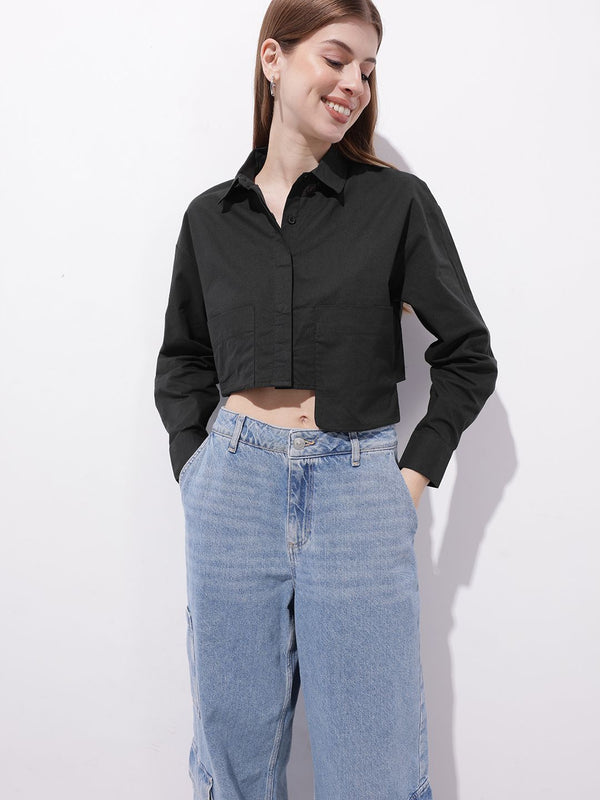 DressBerry Women Boxy Rebellion Utility Crop Shirt