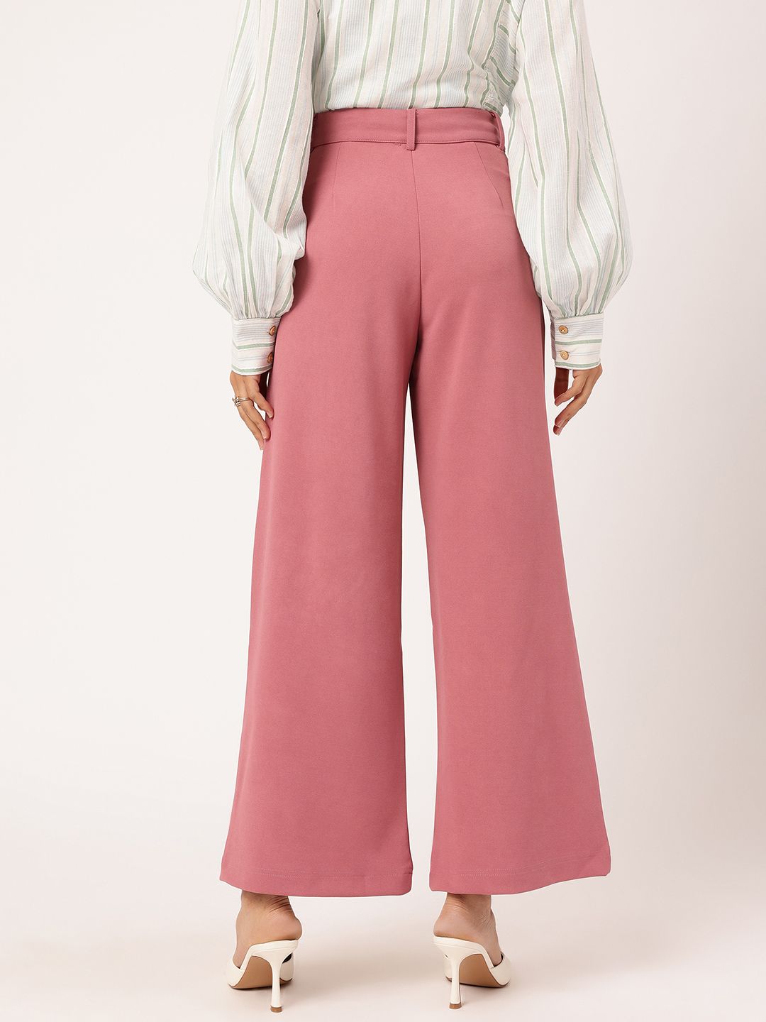 DressBerry Women Power Play High-Rise Pleated Flared Formal Trousers