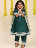 Cutiekins Girls A-Line Gotta Patti Silk Kurta with Trousers & Dupatta