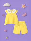 Nauti Nati Girls Girls Embroidery Detail Peter Pan Collar Cotton Top and Shorts Set