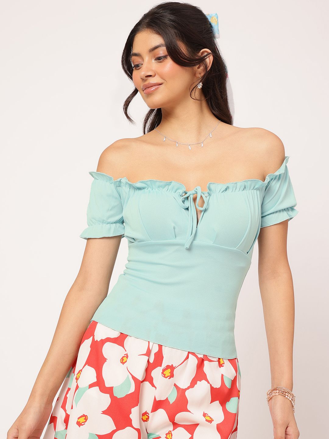 DressBerry Fairycore Ruffle Ramble Off-Shoulder Fitted Top