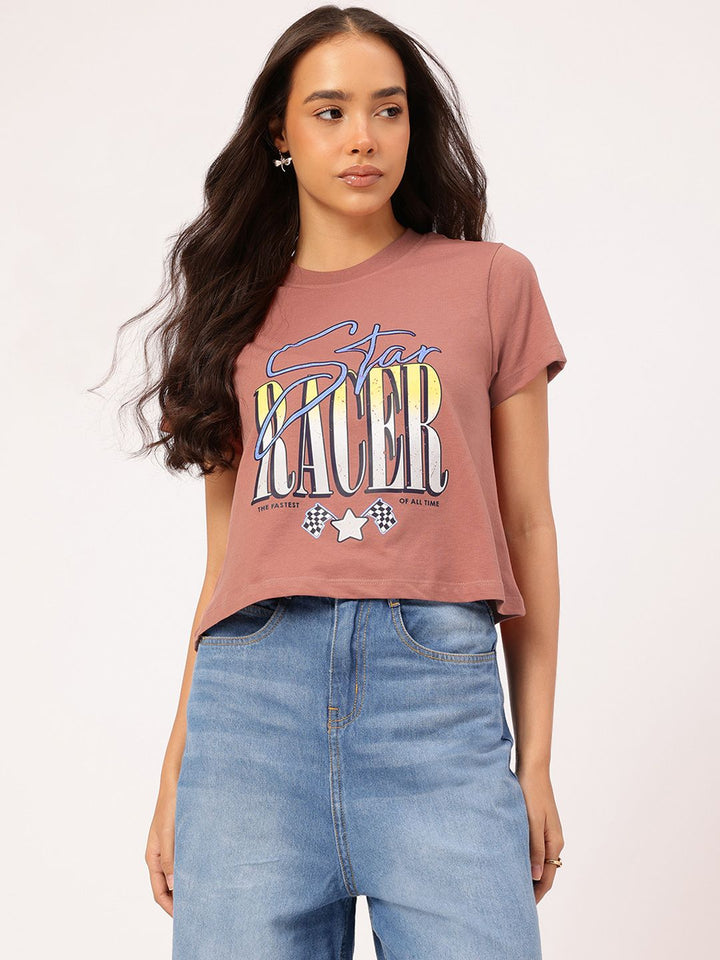 DressBerry Vintage Racer Printed Crop T-shirt