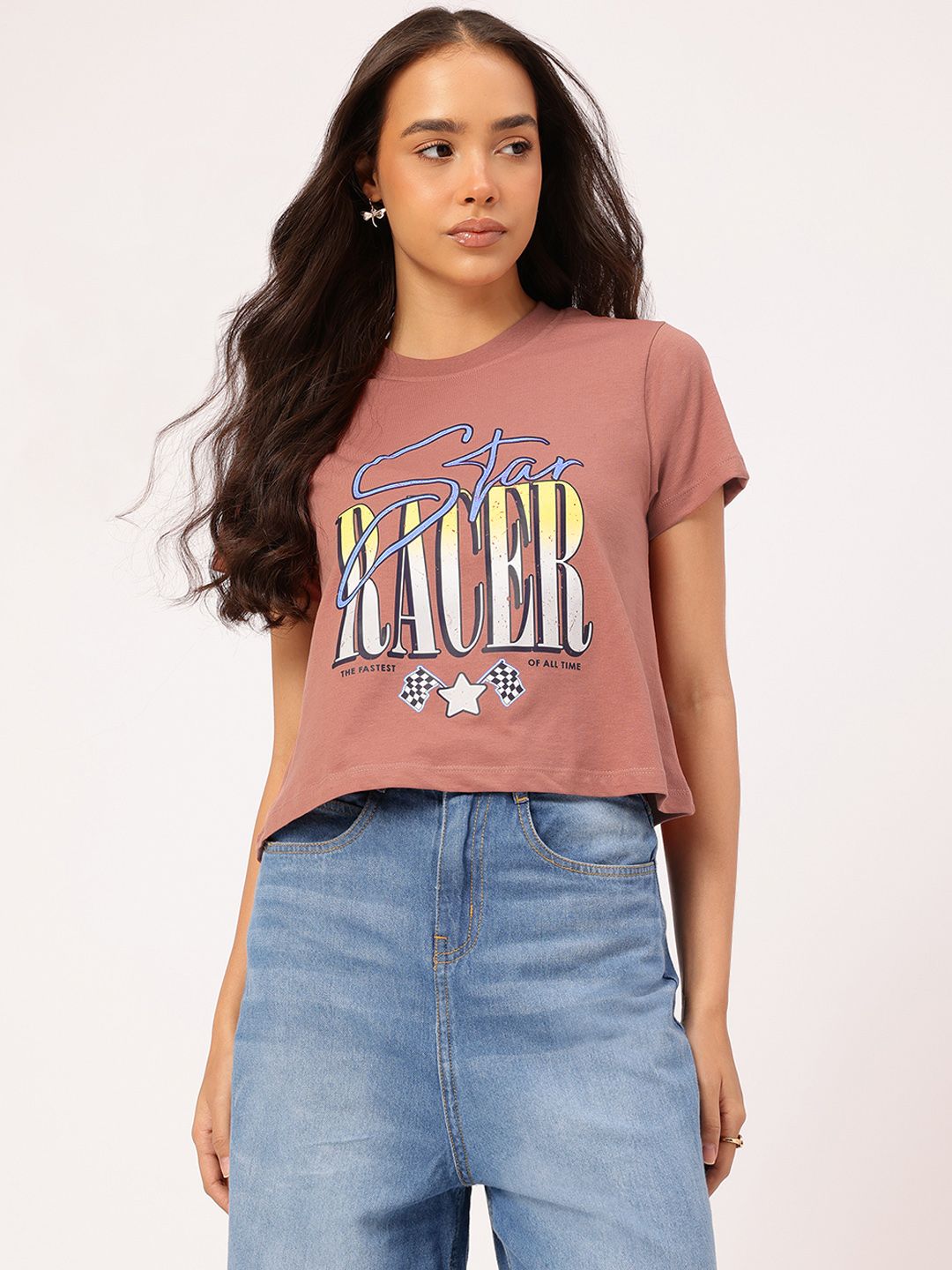 DressBerry Vintage Racer Printed Crop T-shirt