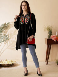 Anouk Floral Embroidered Mandarin Collar Thread Work Short Kurti