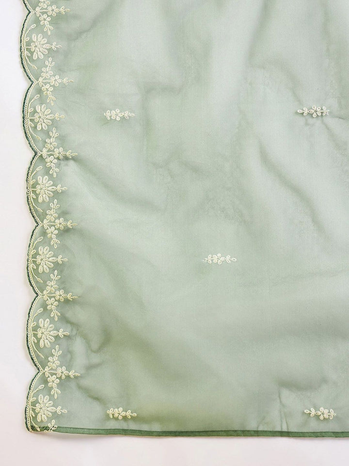 Indo Era Floral Embroidered Straight Kurta With Trousers & Dupatta