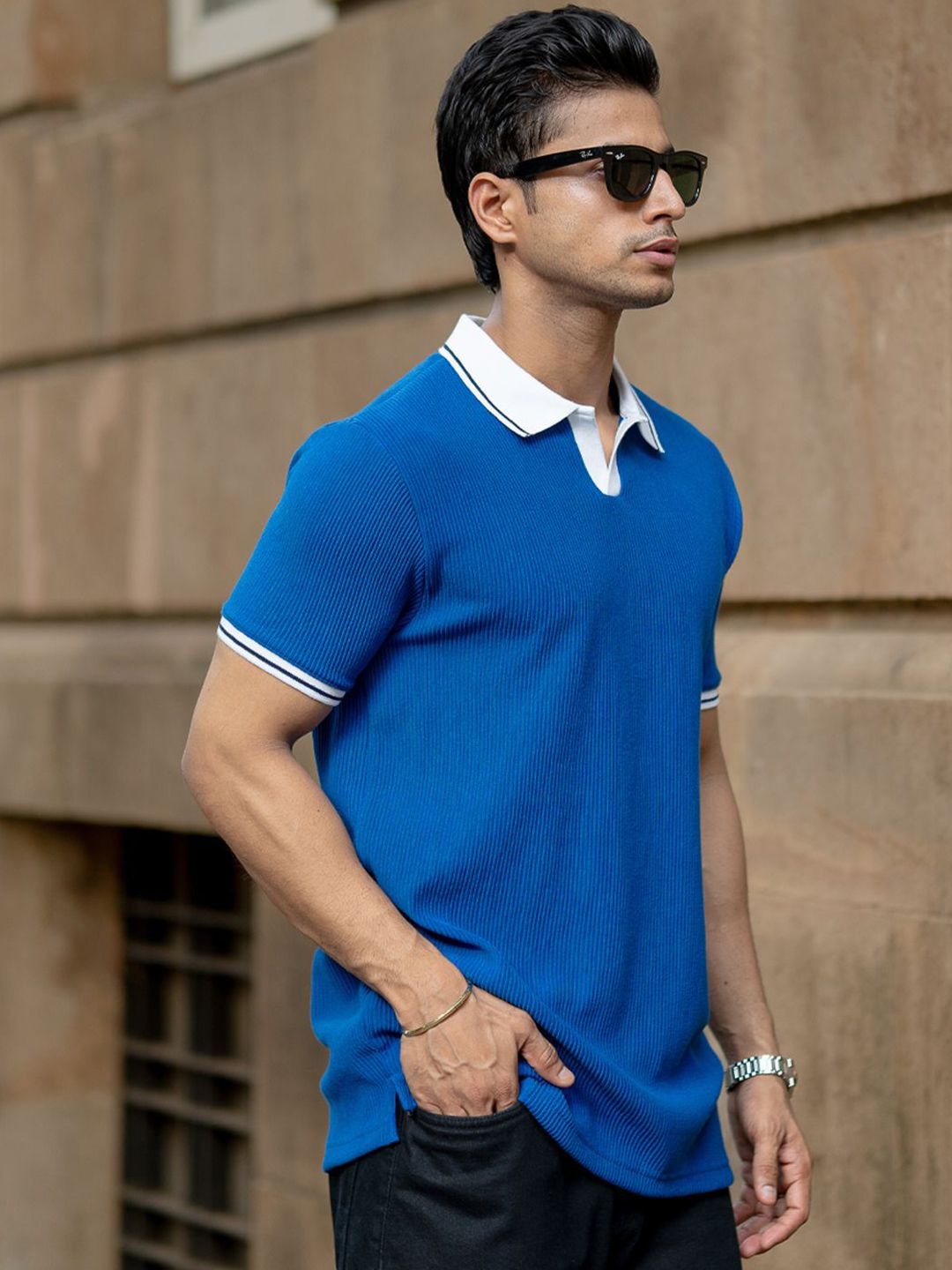Powerlook SS25 Colourblocked Contrast Polo Collar T-Shirt