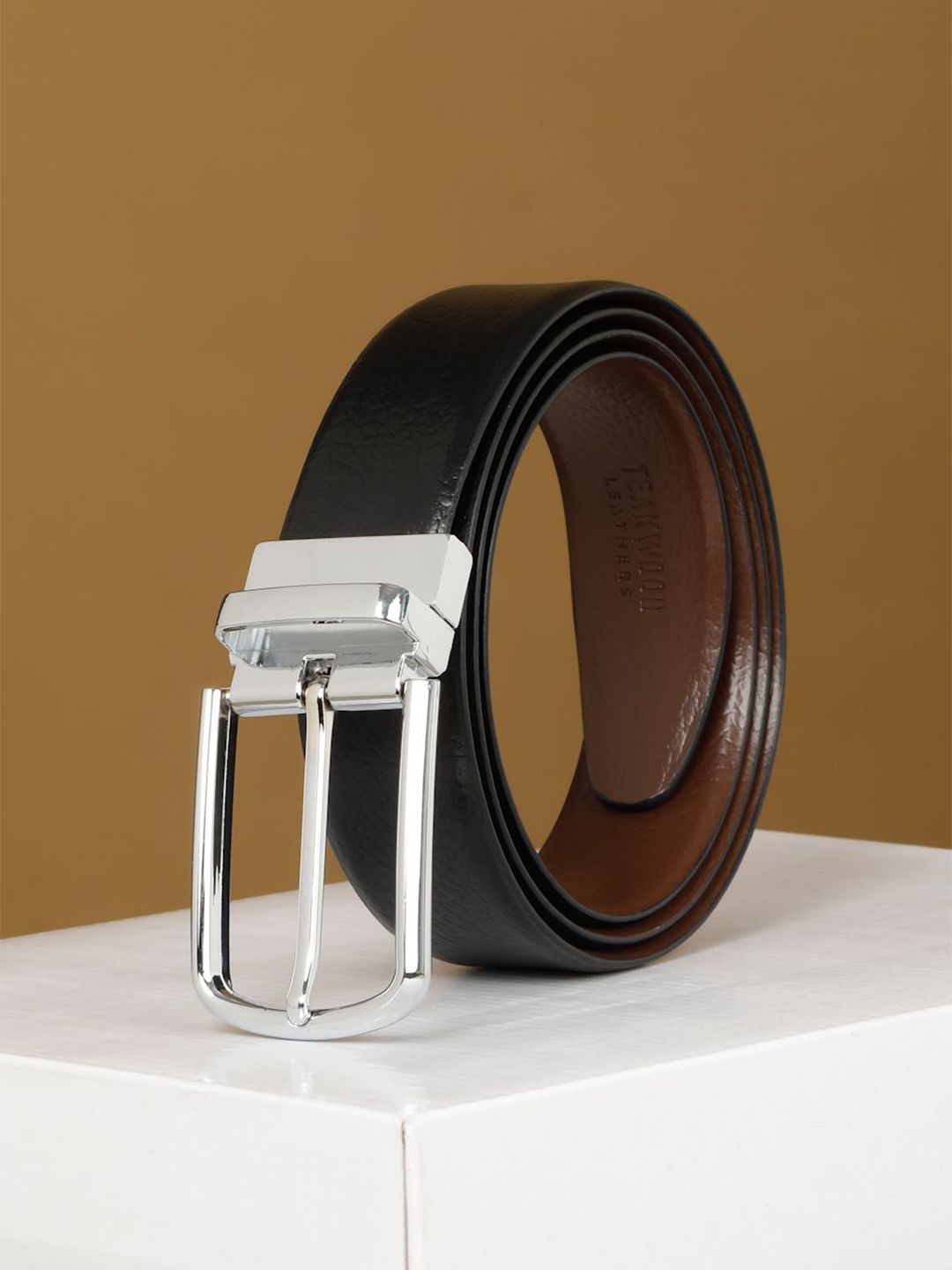 Teakwood Leathers Men Textured Leather Reversible Belt