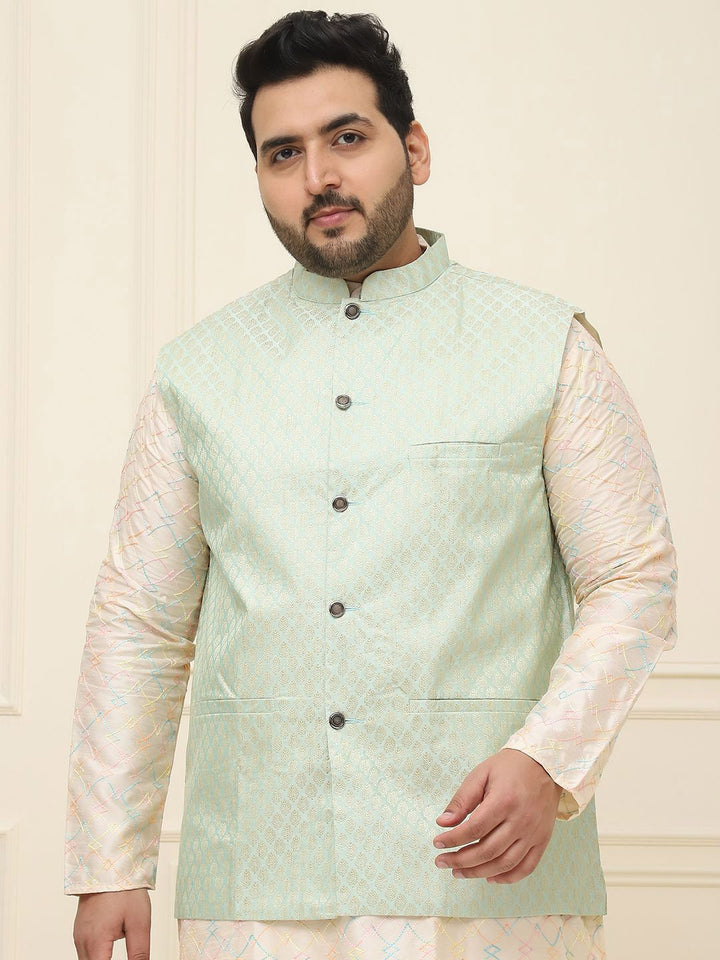 SOJANYA PLUS Lelaki Plus Size Printed Mandarin Collar Nehru Jaket