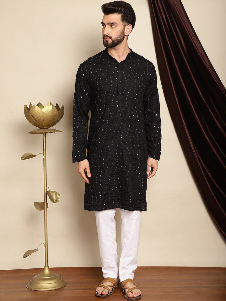 Anouk Men Ethnic Motifs Embroidered Regular Mirror Work Pure Cotton Kurta With Pyjama