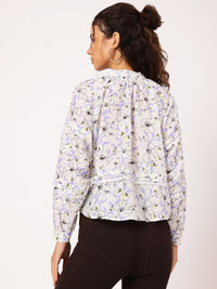 DressBerry Blooming Brilliant Floral Print Pleated Shirt Style Top