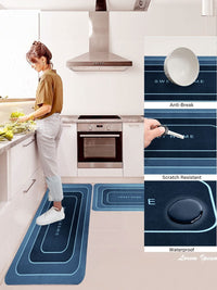 Cortina Blue 2 Pieces Printed Rectangular Anti-Skid Kitchen Mats