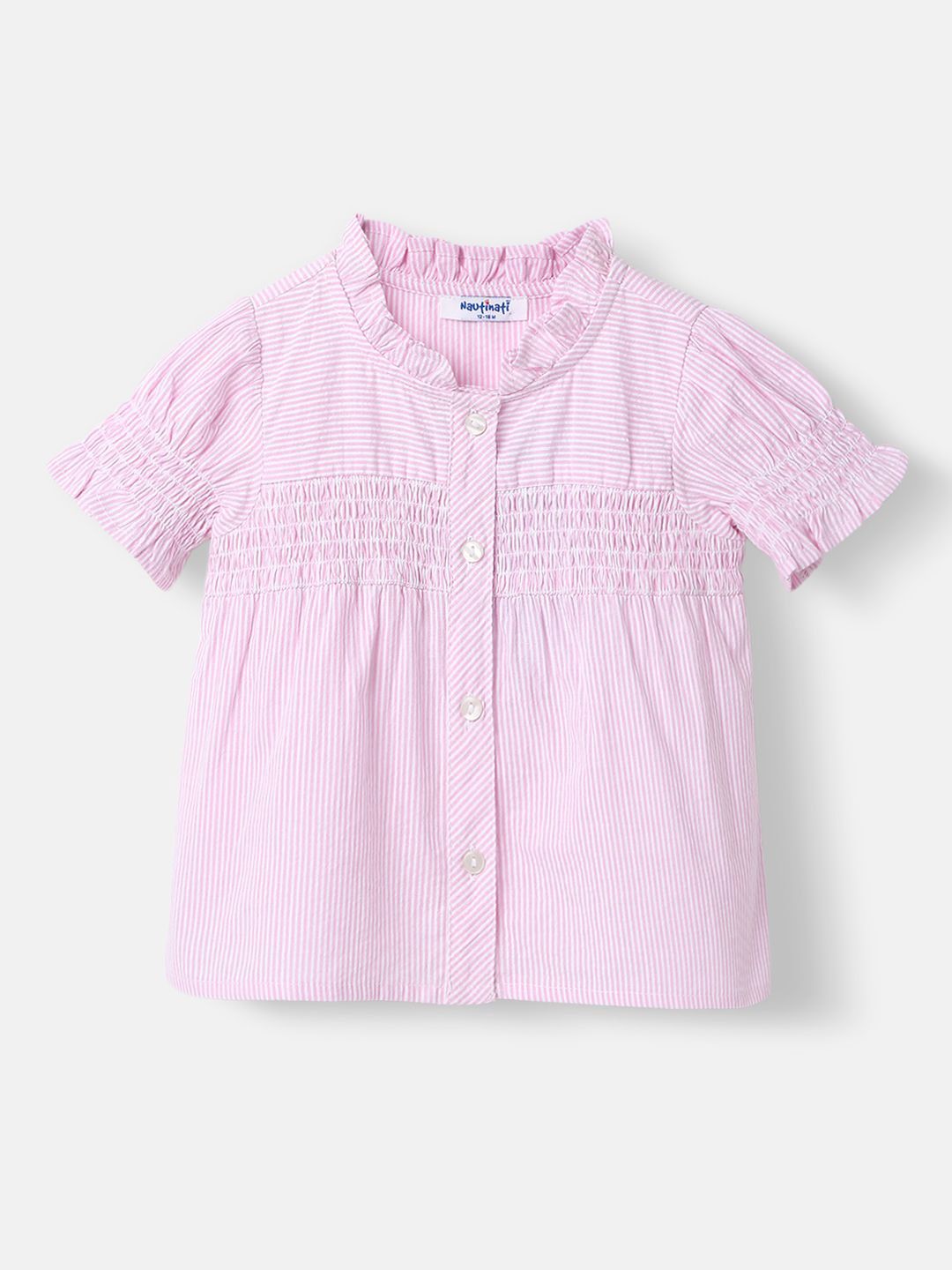 Nauti Nati Girls Yarn Dyed Cotton Checks Woven Top with Shirring Detail