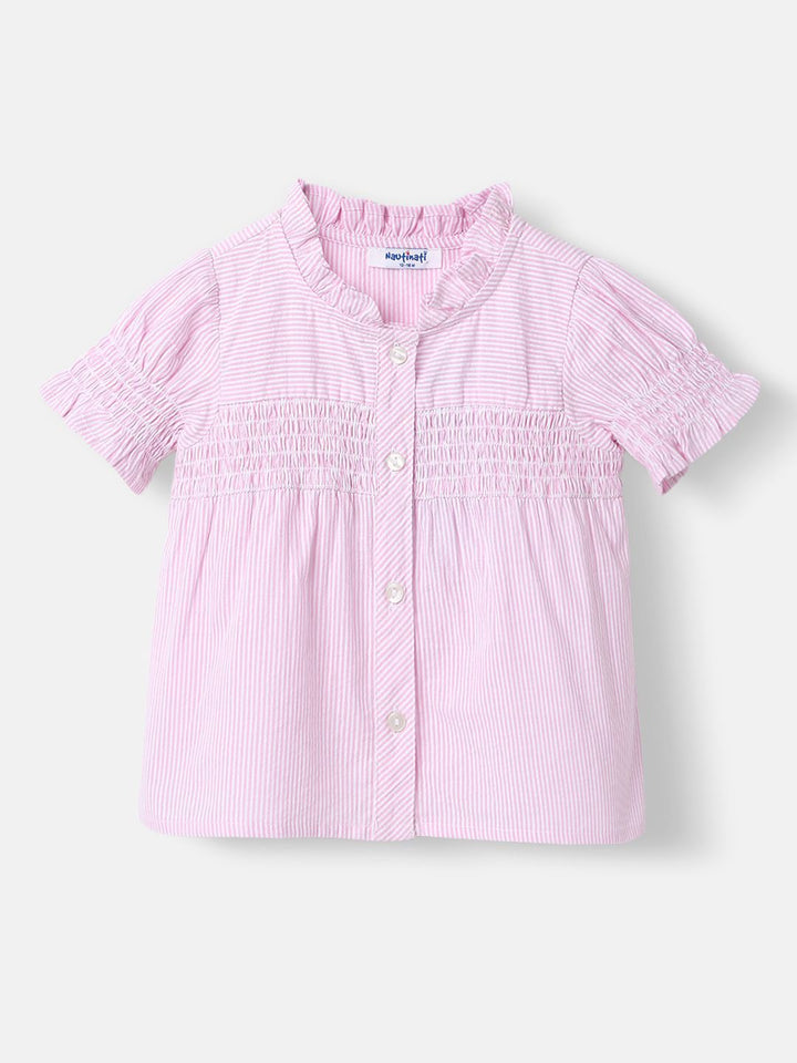 Nauti Nati Girls Yarn Dyed Cotton Checks Woven Top with Shirring Detail