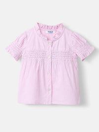 Nauti Nati Girls Yarn Dyed Cotton Checks Woven Top with Shirring Detail