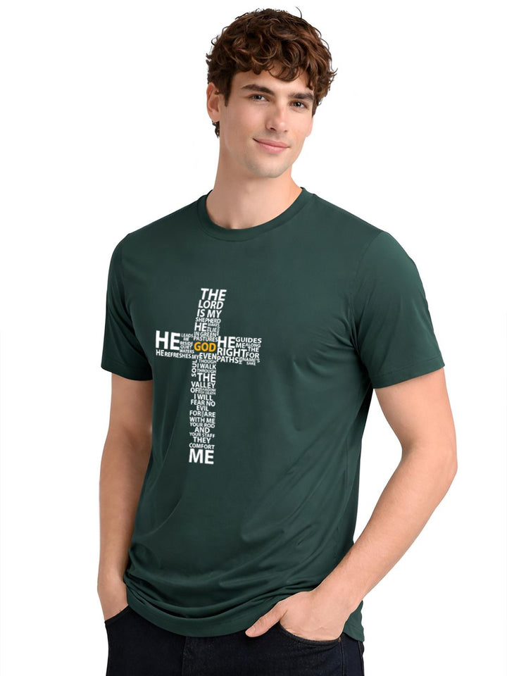ADRO Cross Typography Printed Round Neck Short Sleeves Cotton T-shirt
