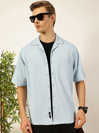 Thomas Scott Men Premium Cuban Collar Textured Cotton Oversized Casual Shirt