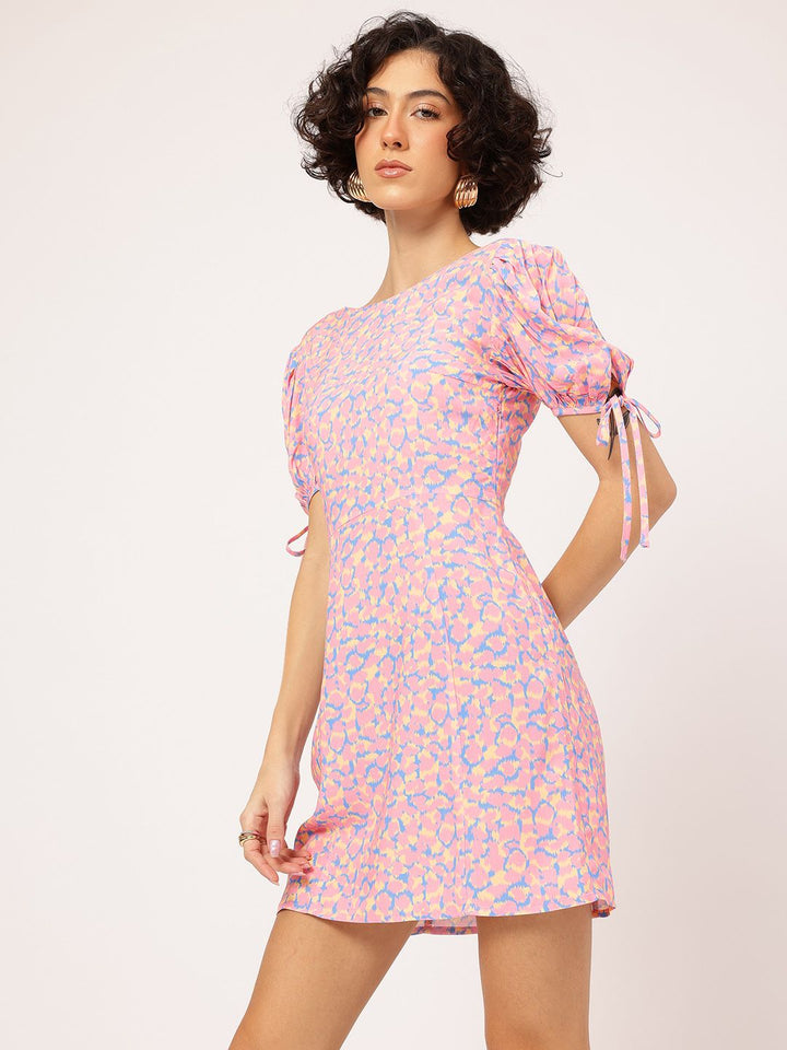 DressBerry Abstract Art Puff Sleeves A-Line Mini Dress