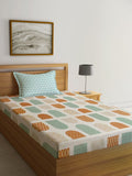 Myntra Elegant Homes White & Orange Geometric 300 TC Single Bedsheet with 1 Pillow Covers