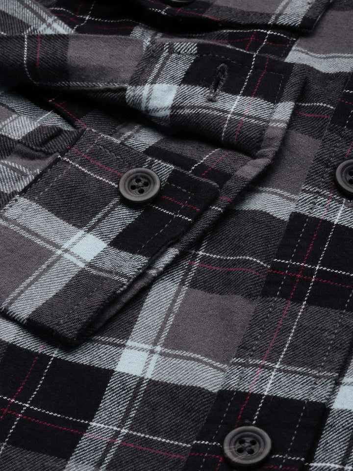 The Indian Garage Co Men Regular Fit Checked Double Flap Pocket Flannel Shirt