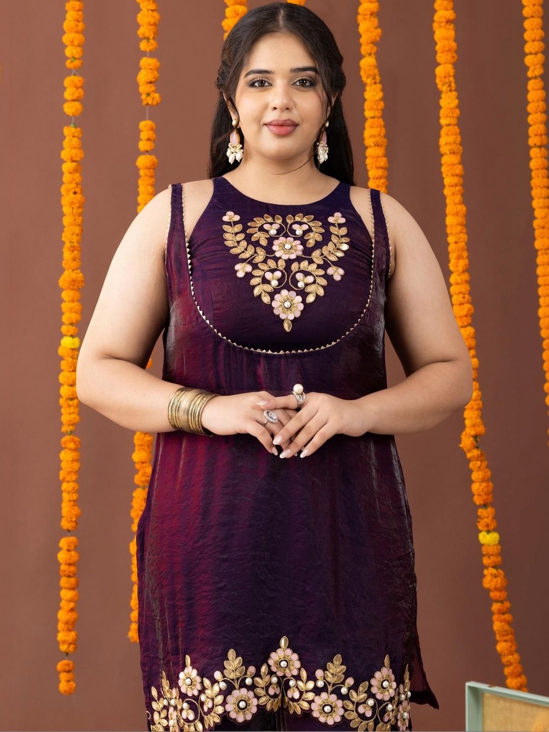 Mamicha Embroidered Round Neck Top & Palazzos Co-Ords