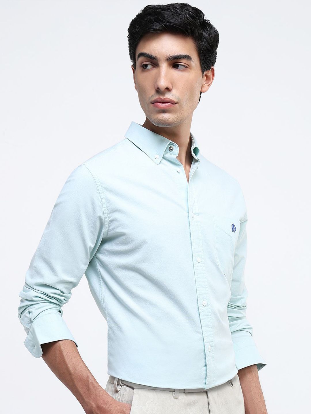 RARE RABBIT Men Comfort Button-Down Collar Solid Cotton Formal Shirt