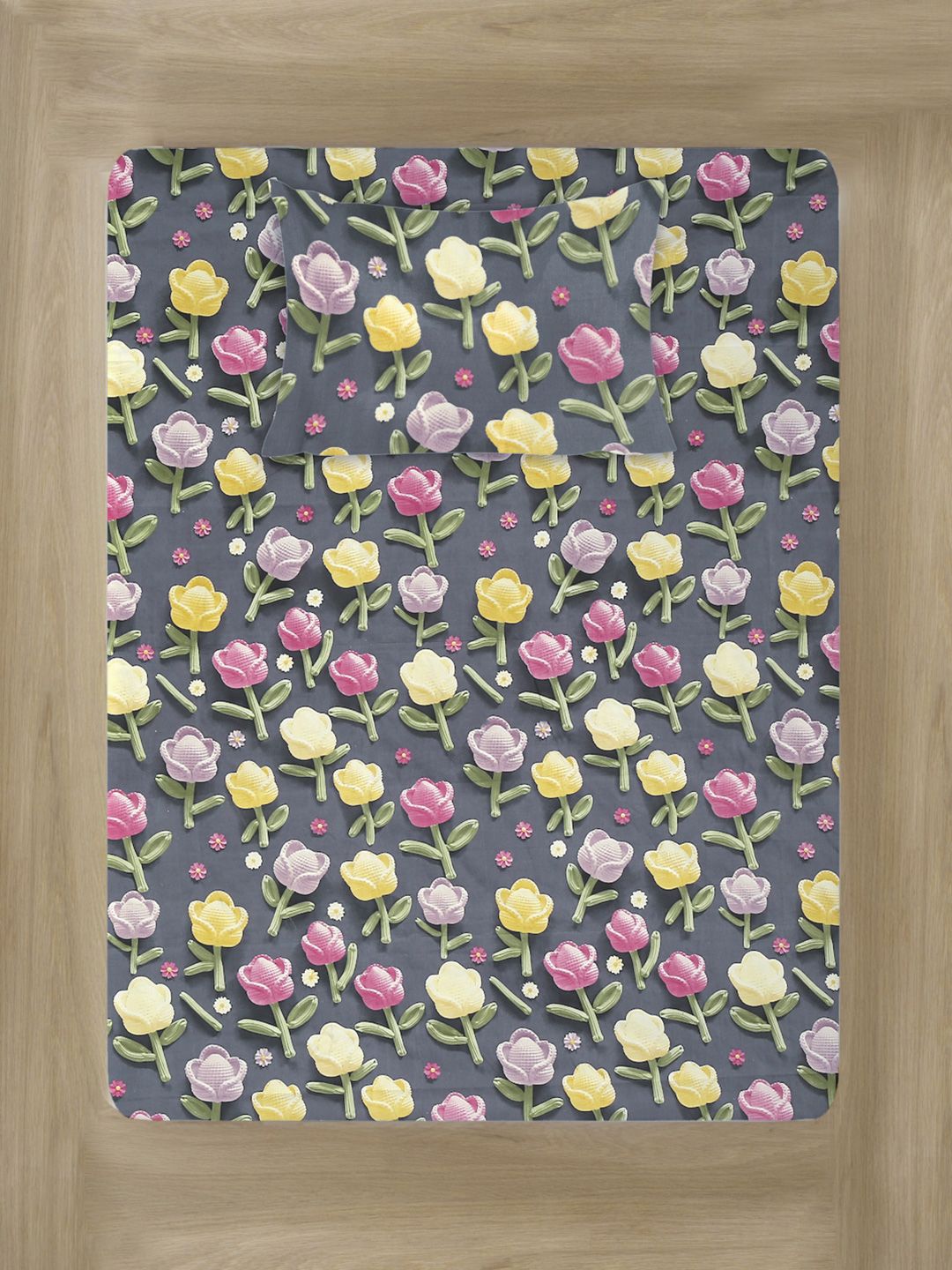Klotthe Floral Printed Dipasang Cadar 7D Single 300 TC Dengan Sarung Bantal-2.25 m x 1.5 m