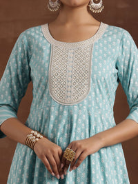 Libas Floral Printed Panelled Thread Work Pure Cotton Kurta with Churidar & Dupatta