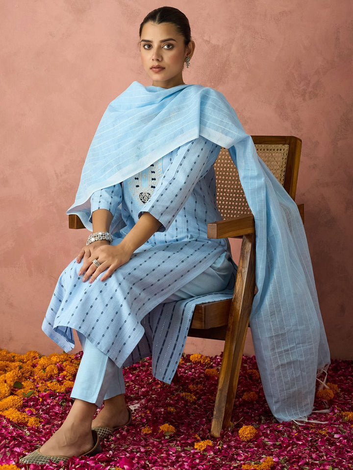 KALINI Woven Design Straight Kurta With Trouser And Dupatta