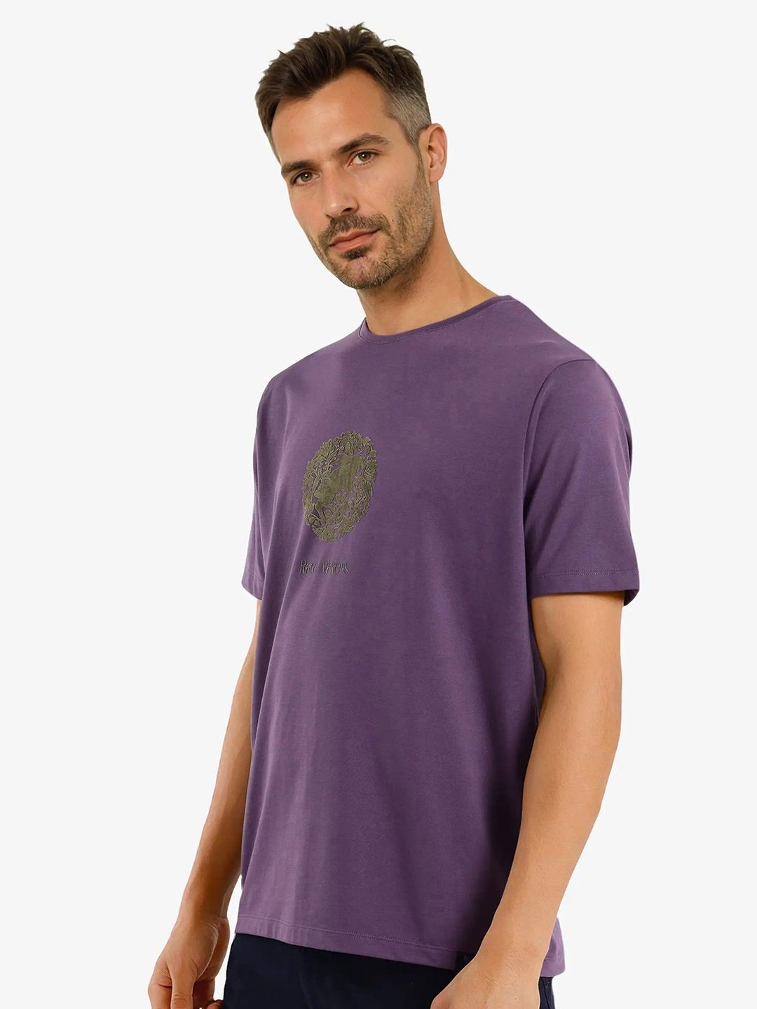 RARE RABBIT Men Typography Printed Round Neck Cotton T-shirt