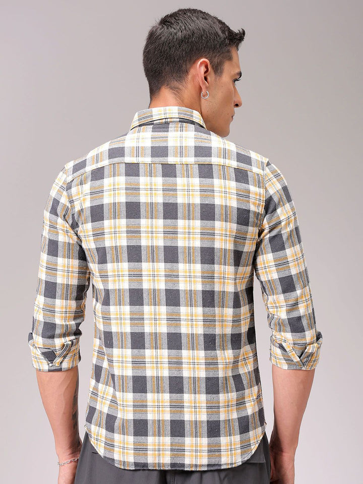 The Indian Garage Co Men Cutaway Collar Checked Cotton Slim Fit Casual Shirt