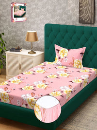 Myntra Elegant Homes Pink & Yellow Printed 300 TC Single Bedsheet Set 2.25 m x 1.50 m