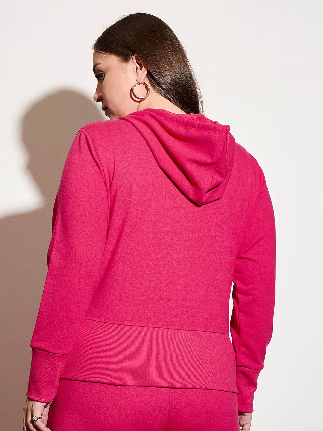 SASSAFRAS Curve Women Plus Size Solid Hooded Sweatshirt