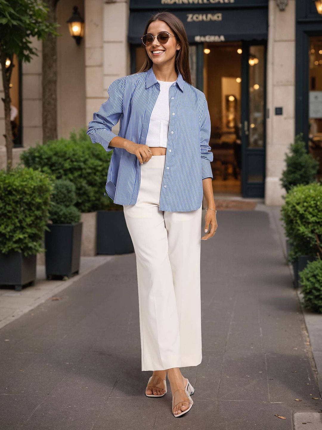 Style Quotient Women Smart Relaxed Fit Vertical Striped Spread Collar Casual Shirt