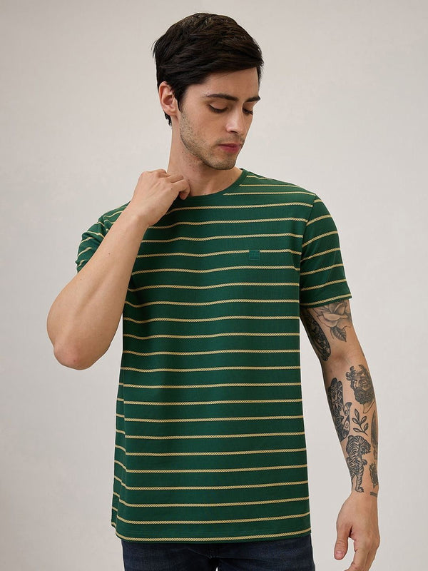SPYKAR Men Striped Round Neck Cotton Slim Fit T-shirt