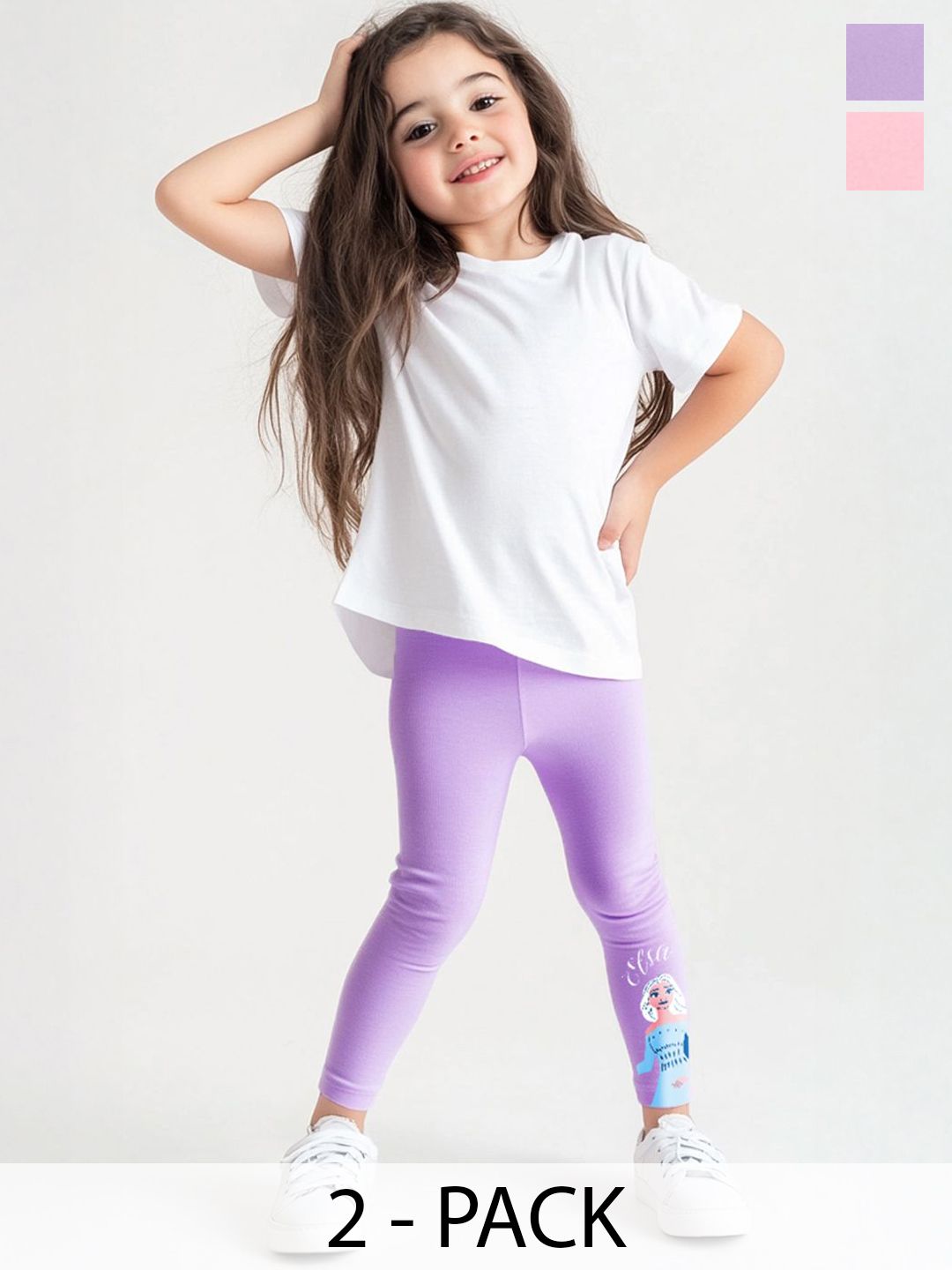 NautiNati Girls Pack of 2 Disney Frozen Print Cotton Leggings