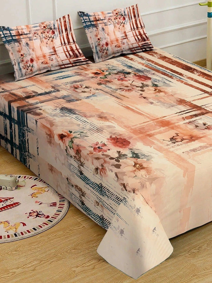 KLOTTHE Bercetak Bunga Pelbagai Warna Dilengkapi Cadar 7D King 400 TC dengan 2 Sarung Bantal