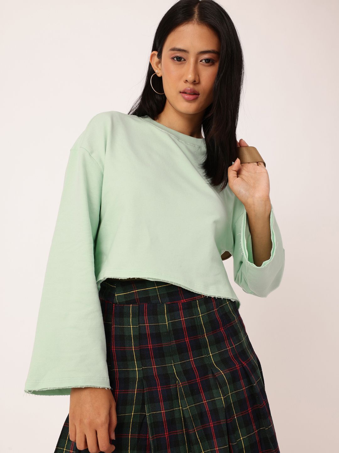 DressBerry Cotton Terry Boxy Crop Pullover Sweatshirts