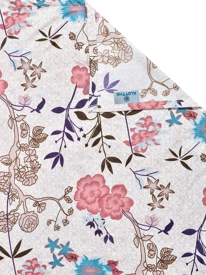 KLOTTHE Floral Pink Flat Printed 300 TC Double King Fine Bedsheet Dengan 2 Sarung Bantal