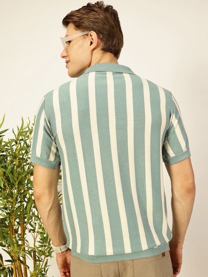 Thomas Scott Men Bio Finish Striped Polo Collar Cotton T-shirt