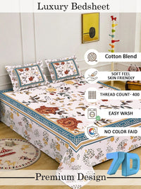 KLOTTHE White & Blue Floral 400 TC Cadar Katil King dengan 2 Sarung Bantal