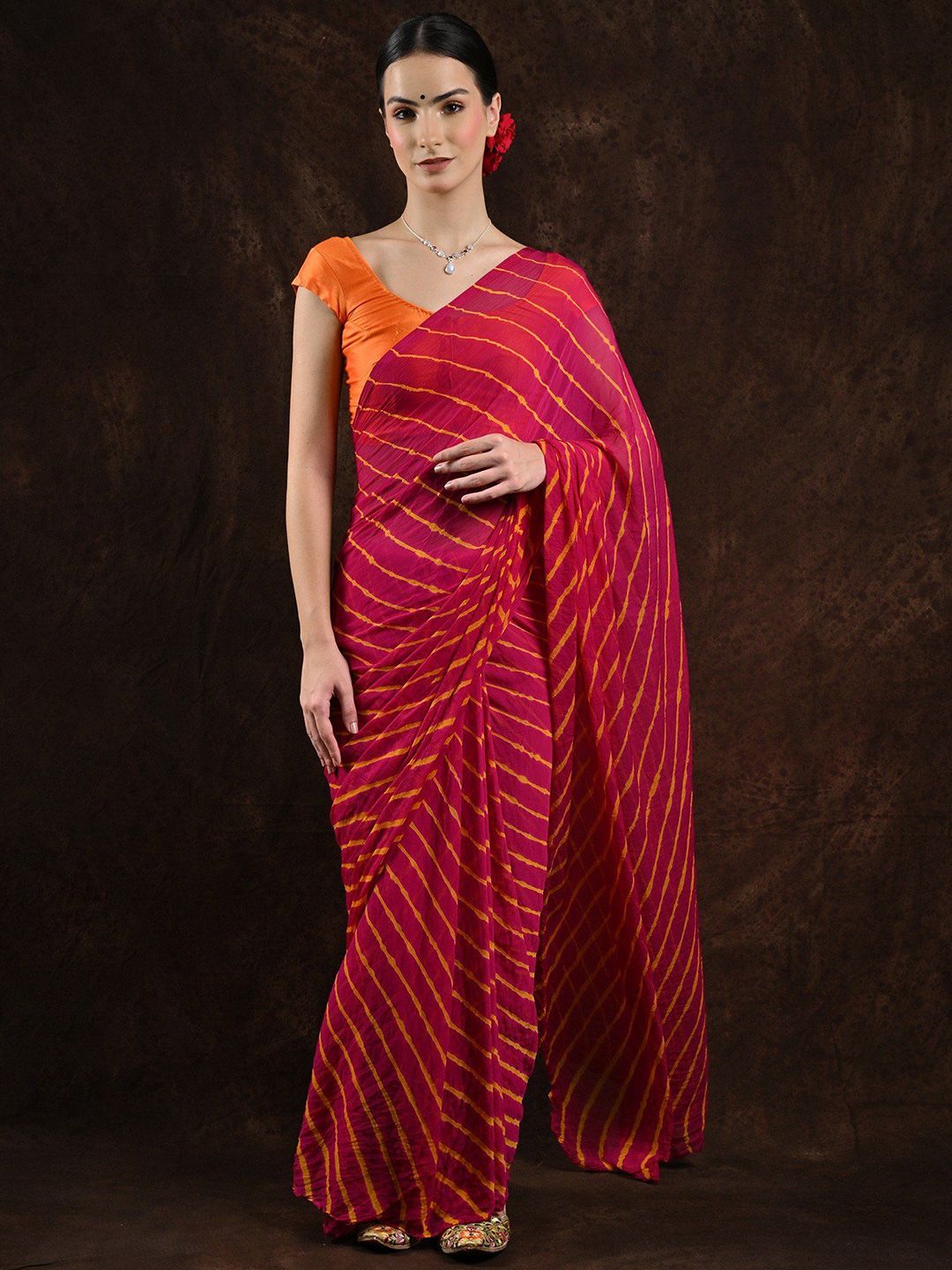 Exotic India Cabaret Leharia Tie-Dye Chiffon Saree
