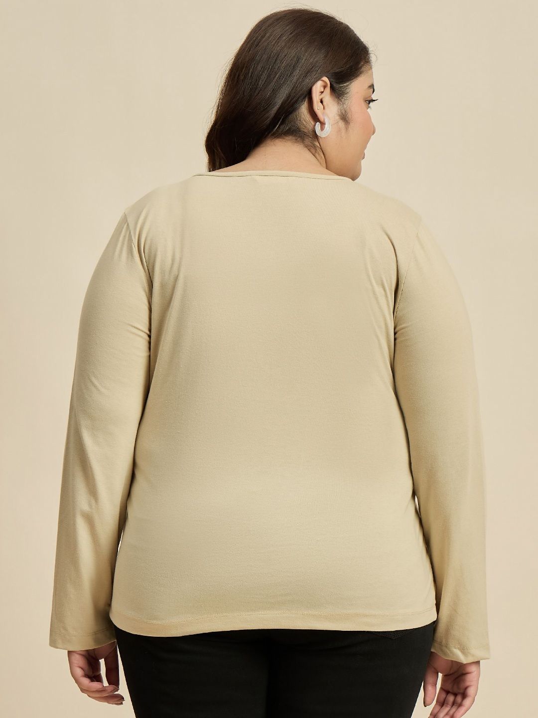 CURVY STREET Women Solid V-Neck Cotton Plus Size T-shirt
